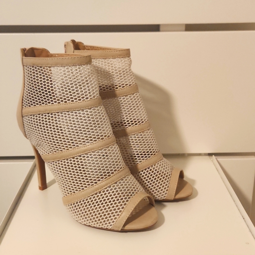 Annie Pinky Tami-04 Women's Open Toe Strap Breathable Mesh Stiletto Heels Nude